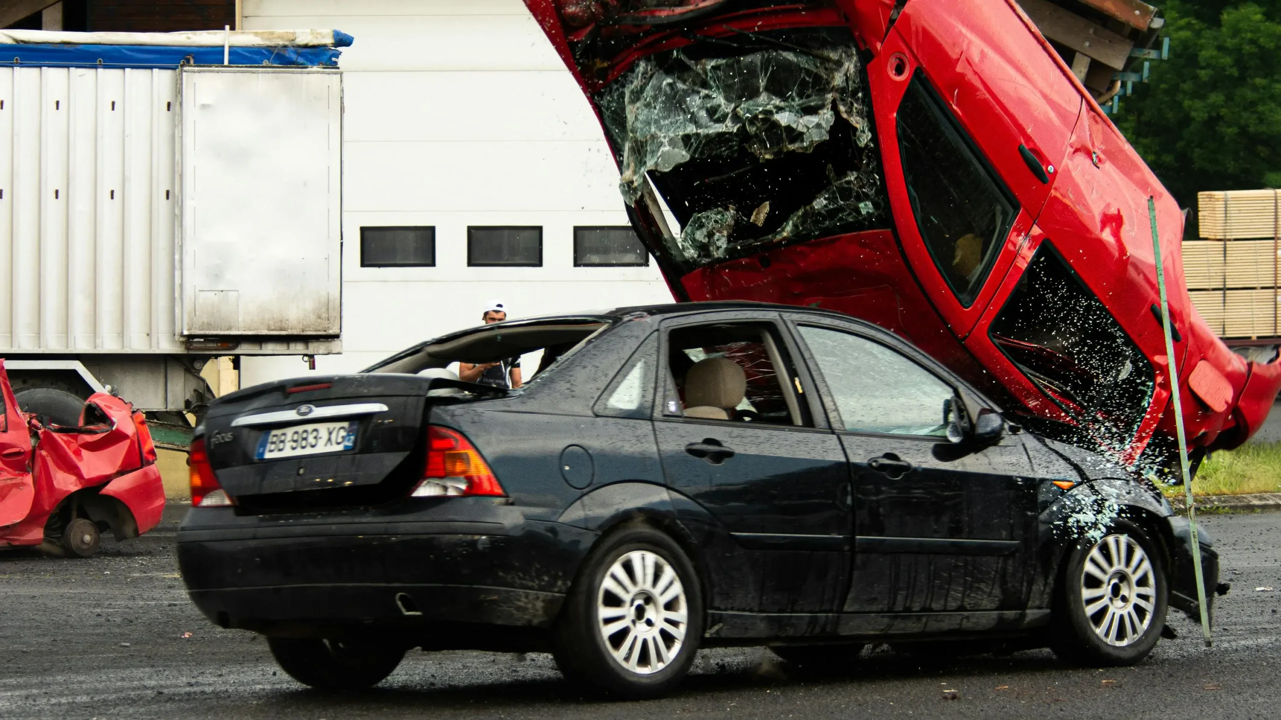 Car accident scene with two vehicles