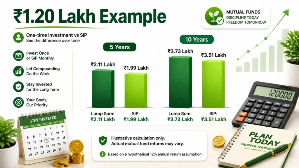 Illustrative five-year comparison of SIP and lump sum investment values