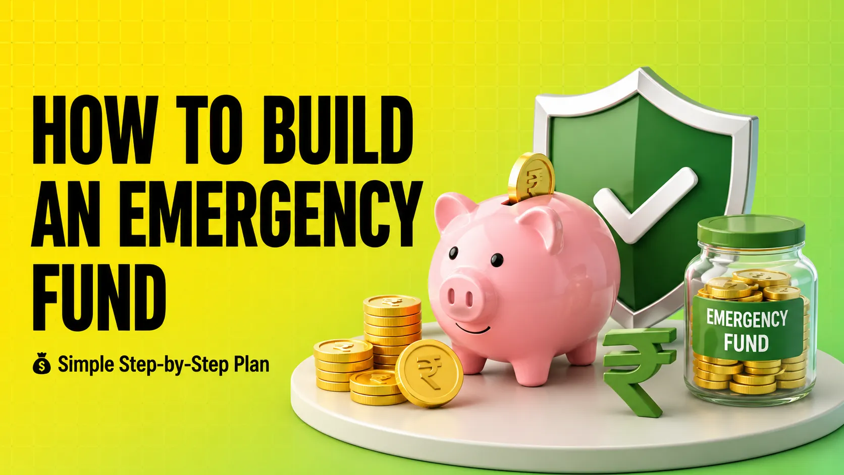 How to build an emergency fund - step by step savings guide with piggy bank illustration